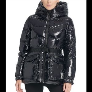 DKNY Sports Black Shiny Belted Puffer Jacket